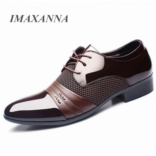 IMAXANNA Men Leather Shoes Business Flat Black Brown Breathable Summer Autumn Dress Shoes Plus Size 